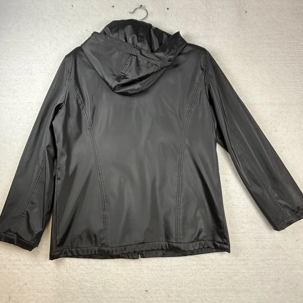 Outbrook Womens Black Hooded Rain Jacket Full Zip Windbreaker L 12/14 gorpcore